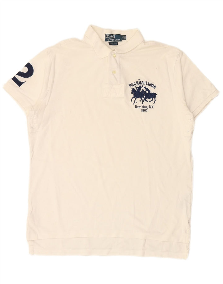 POLO RALPH LAUREN Mens Custom Fit Rugby Polo Shirt Large White Cotton