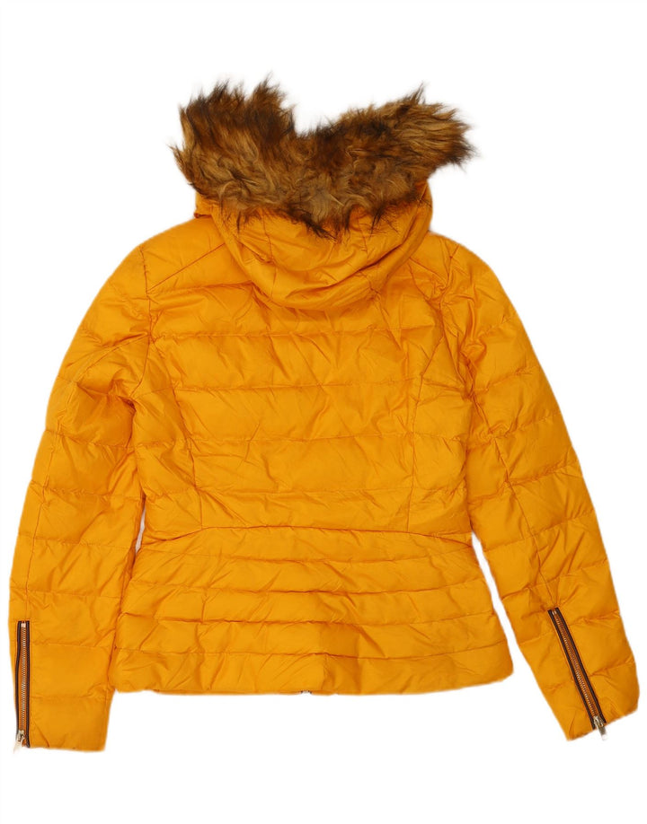 Zara Womens Hooded Padded Jacket UK 10 Small Yellow Polyester