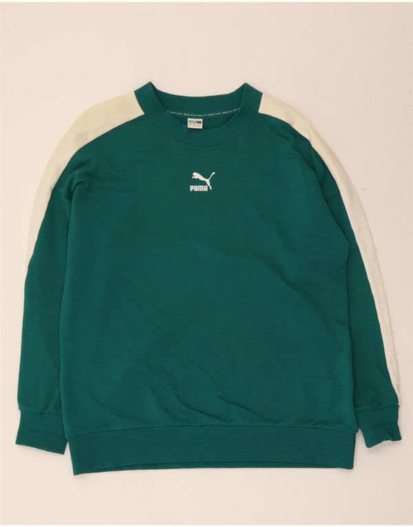 Puma Mens Sweatshirt Jumper Small Green Colourblock Cotton