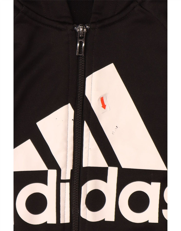ADIDAS Girls Graphic Zip Hoodie Sweater 11-12 Years Black Polyester