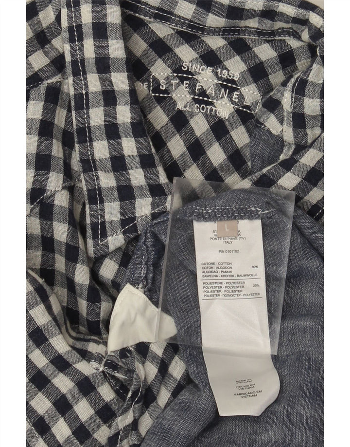 Stefanel Mens Western Shirt Large Navy Blue Gingham Cotton