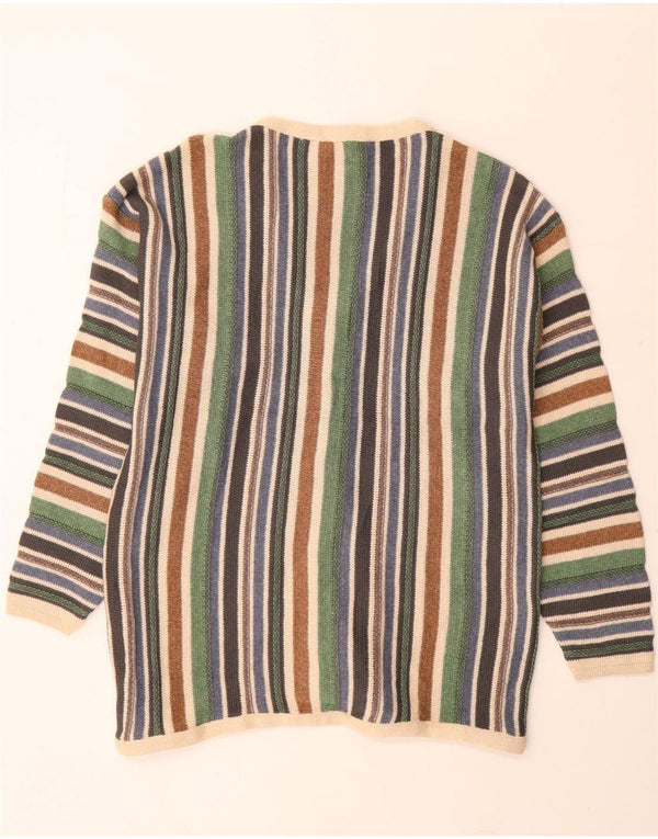 Vintage Mens Cardigan Sweater Large Multicoloured Striped Cotton