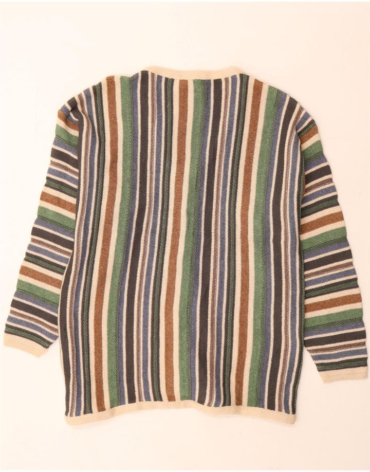 Vintage Mens Cardigan Sweater Large Multicoloured Striped Cotton