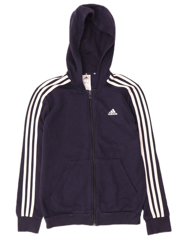 Adidas Boys Zip Hoodie Sweater 11-12 Years Navy Blue Cotton
