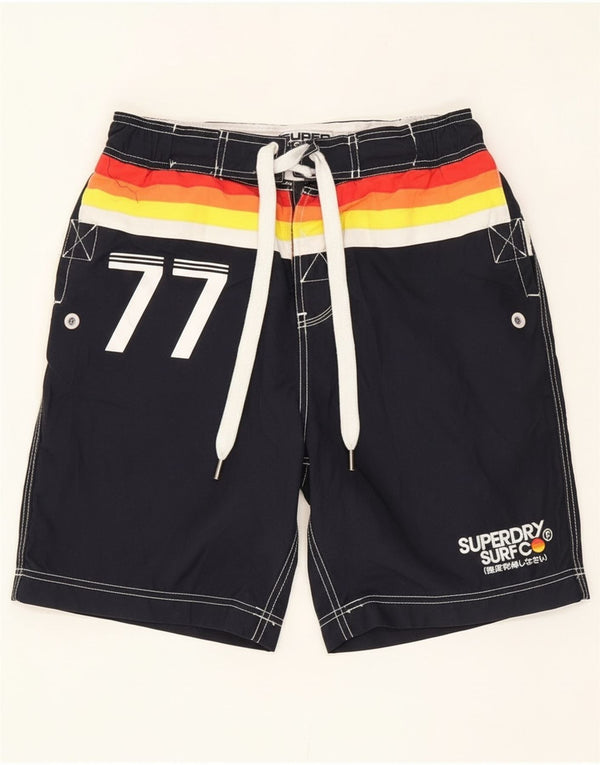 Superdry Mens Graphic Swimming Shorts Small  Navy Blue Polyester