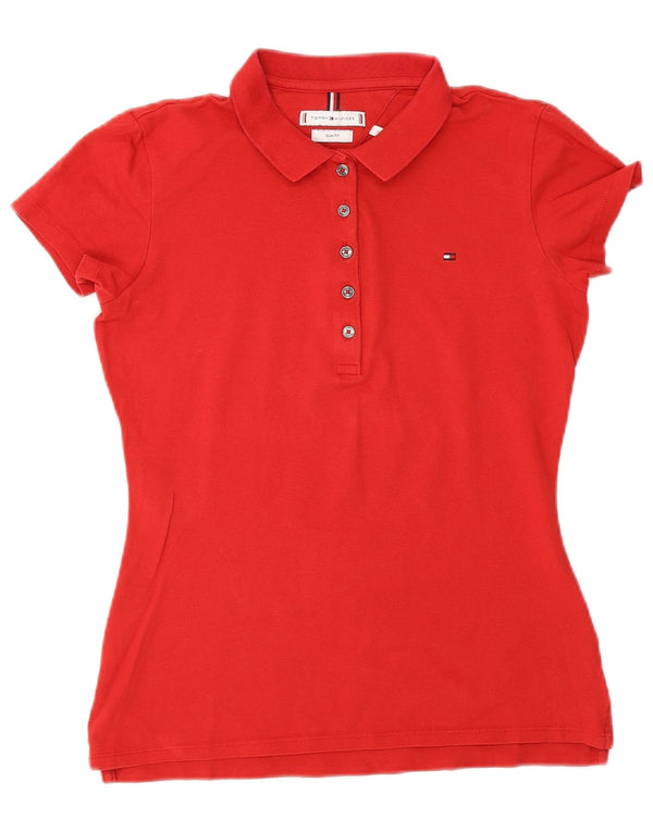 Tommy Hilfiger Womens Slim Fit Polo Shirt UK 10 Small Red Cotton