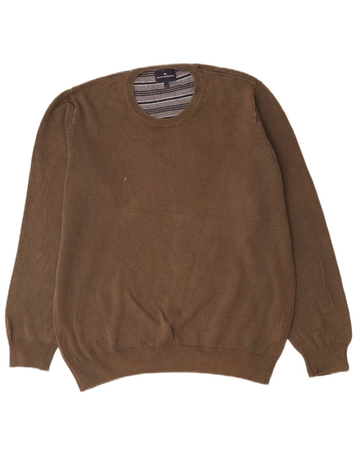 Marks & Spencer Mens Blue Harbour Crew Neck Jumper Sweater Large Brown