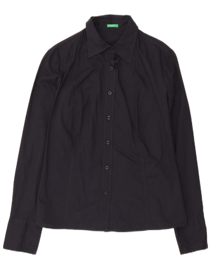 Benetton Womens Shirt UK 14 Large Black Cotton