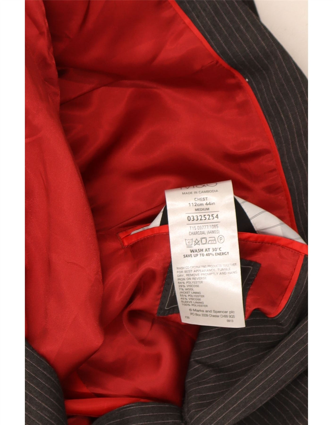 Marks & Spencer Mens 2 Button Blazer Jacket UK 44 XL Grey Pinstripe