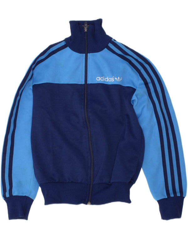 ADIDAS Boys Tracksuit Top Jacket 9-10 Years Navy Blue Colourblock