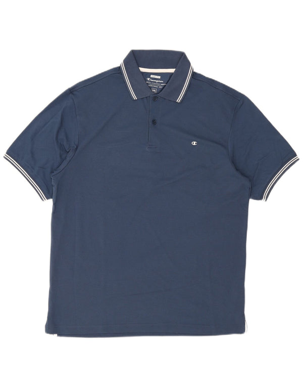 Champion Mens Easy Fit Polo Shirt 2XL Navy Blue Striped Cotton