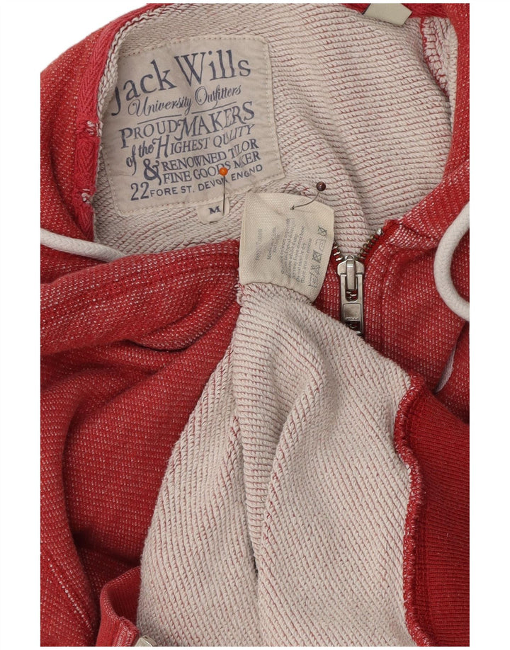 JACK WILLS Mens Graphic Zip Hoodie Sweater Medium Red Cotton