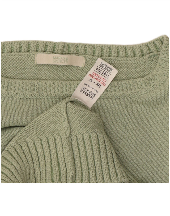 Marks & Spencer Womens Boat Neck Jumper Sweater UK 12 Medium  Green Cotton