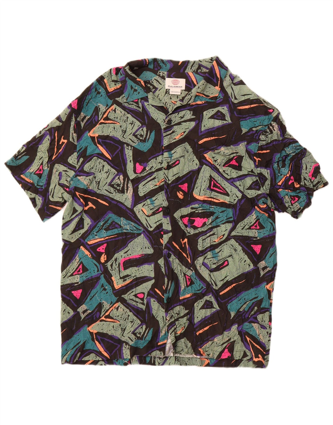 Pull & Bear Mens Short Sleeve Shirt XL Multicoloured Geometric Viscose
