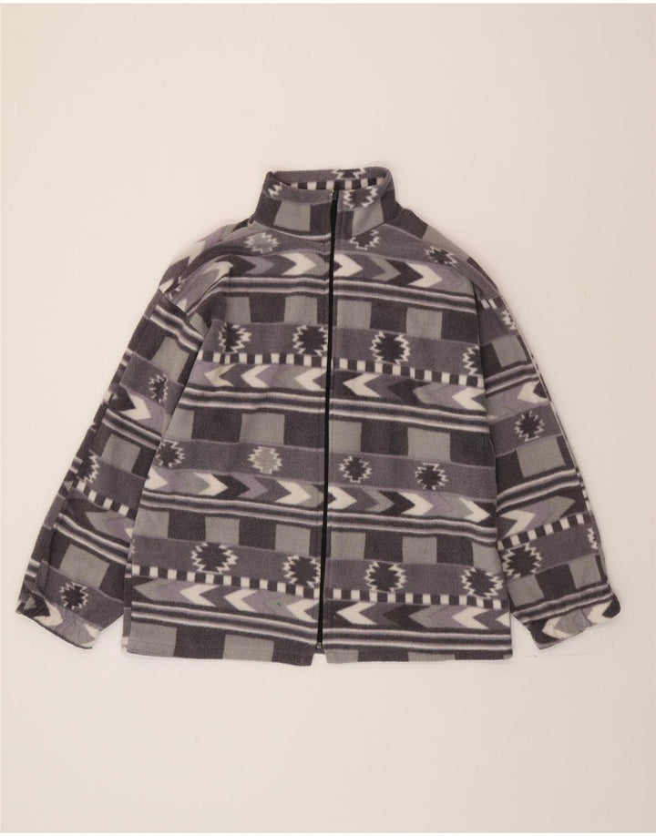 Vintage Mens Fleece Jacket UK 40 Large Grey Fair Isle Polyester Aztec