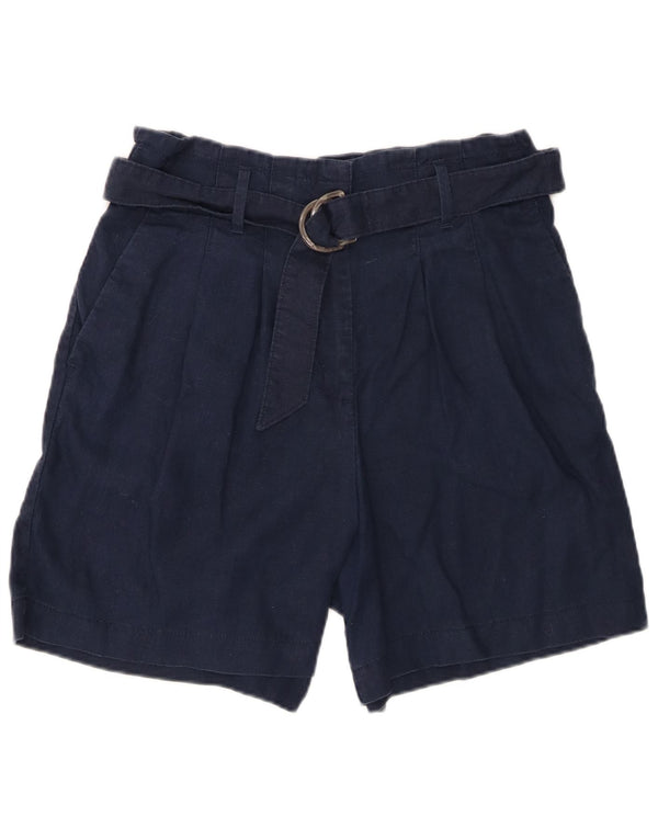 Marks & Spencer Womens Pegged Chino Shorts UK 14 Large W34  Navy Blue Linen