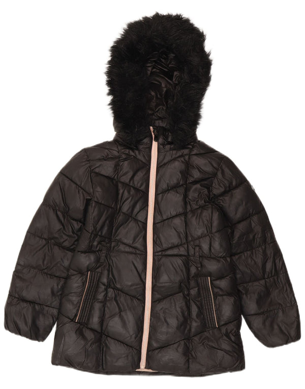 MICHAEL KORS Girls Hooded Padded Jacket 7-8 Years Black Polyester