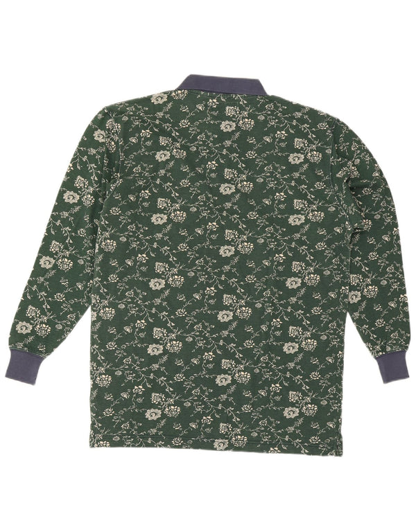Sevres Mens Long Sleeve Rugby Polo Shirt Small Green Floral