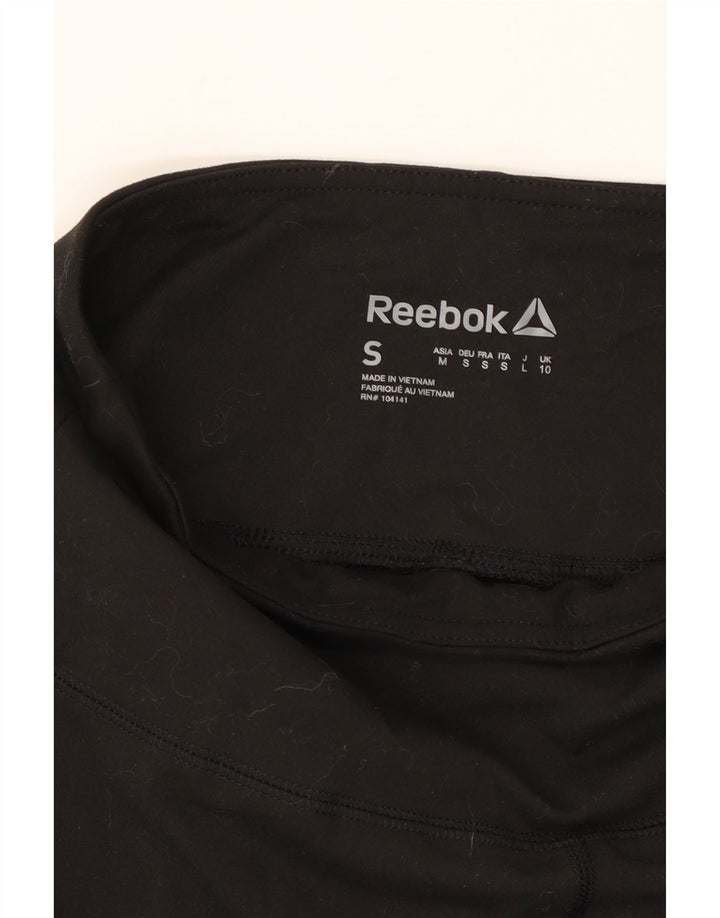 REEBOK Womens Capri Leggings UK 10 Small  Black Striped Polyester Vintage Reebok and Second-Hand Reebok from Messina Hembry 