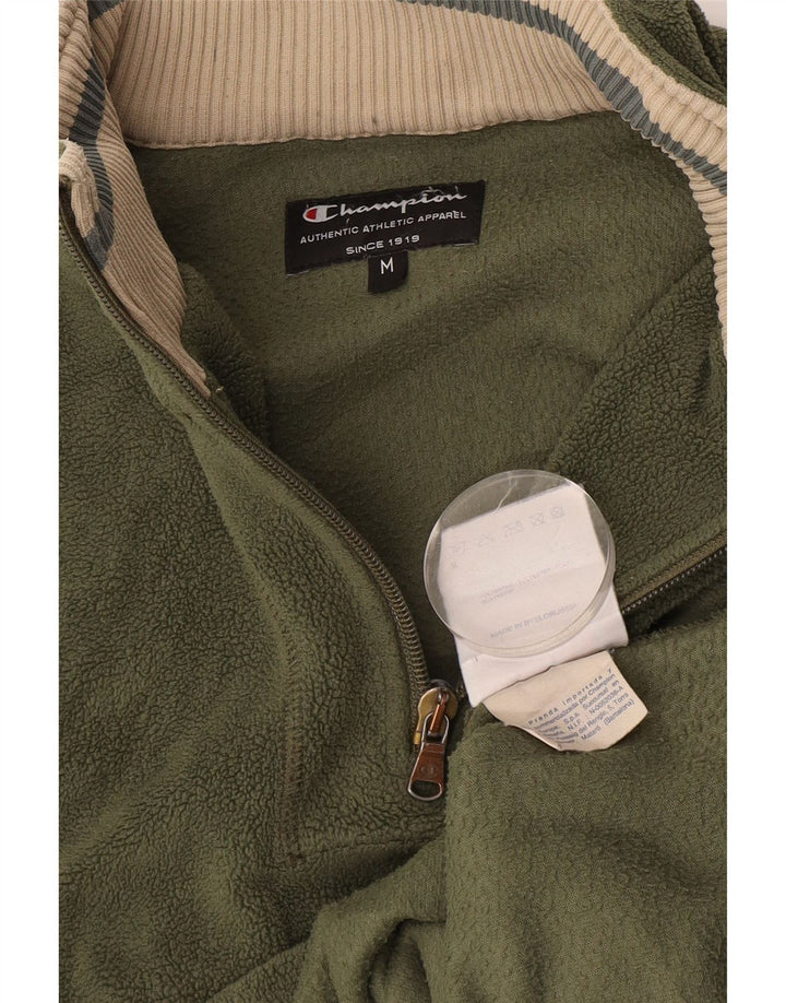 Champion Mens Zip Neck Fleece Jumper Medium Khaki Polyester