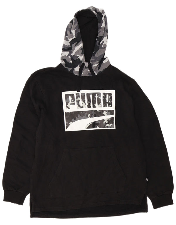 Puma Mens Graphic Hoodie Jumper Medium Black Colourblock Cotton