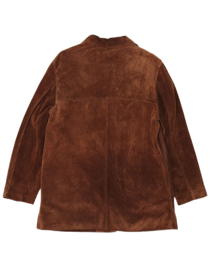 VINTAGE Womens 5 Button Suede Blazer Jacket IT 42 Medium Brown Leather