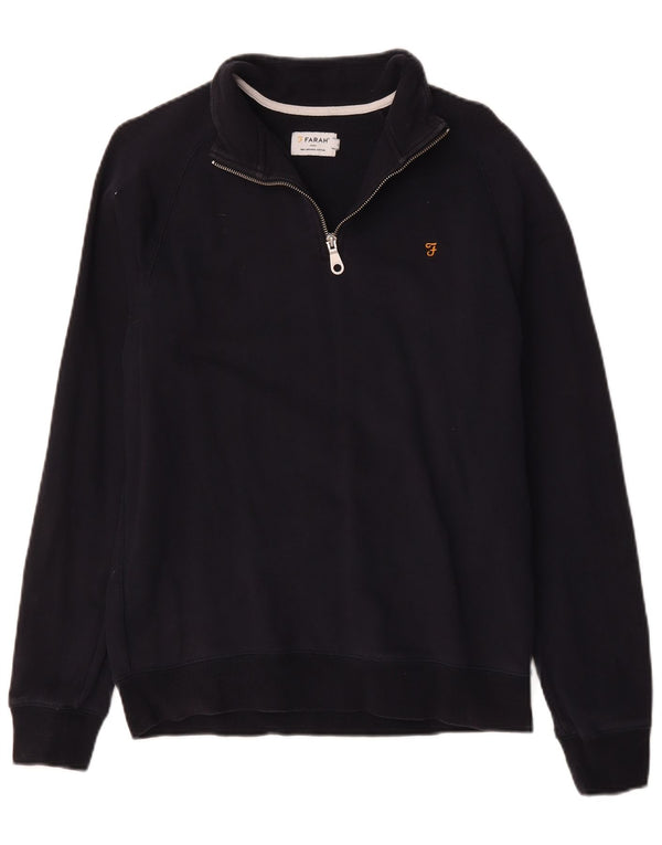 Farah Mens Zip Neck Sweatshirt Jumper Large Navy Blue Cotton