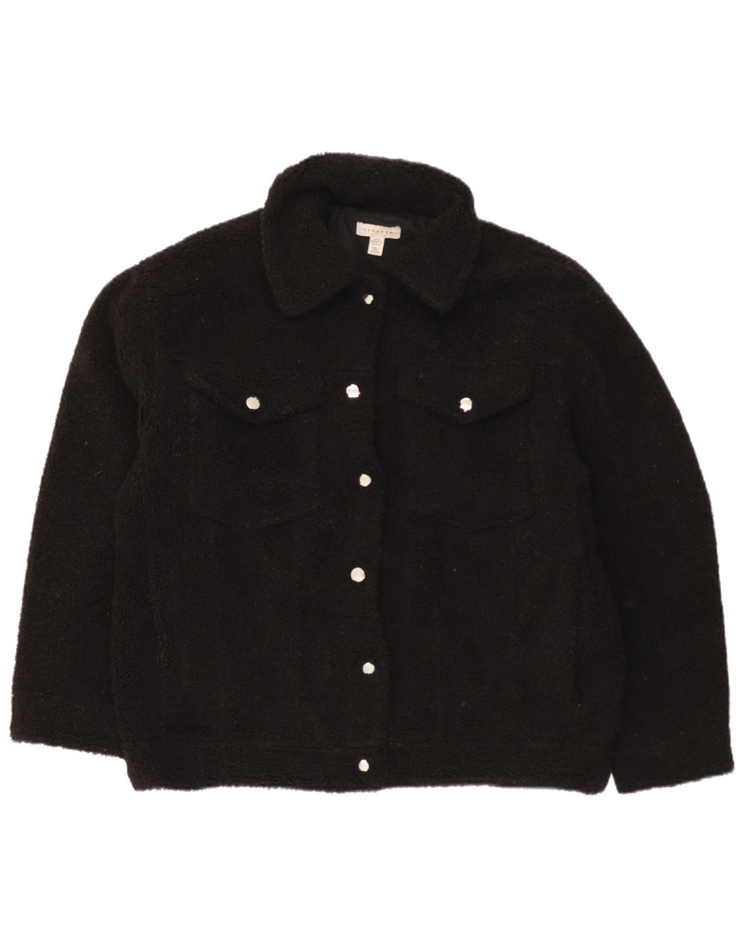 Topshop Womens Fleece Oversized Bomber Jacket UK 14 Medium Black Polyester