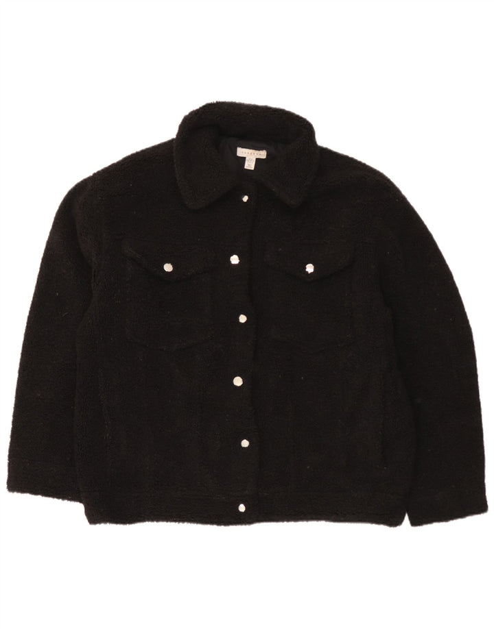 Topshop Womens Fleece Oversized Bomber Jacket UK 14 Medium Black Polyester