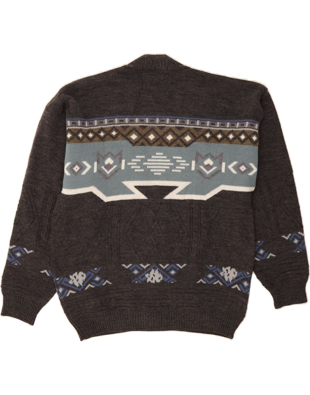 DINO ERRE Mens Cardigan Sweater IT 48 Medium Grey Geometric Wool Vintage Dino Erre and Second-Hand Dino Erre from Messina Hembry 