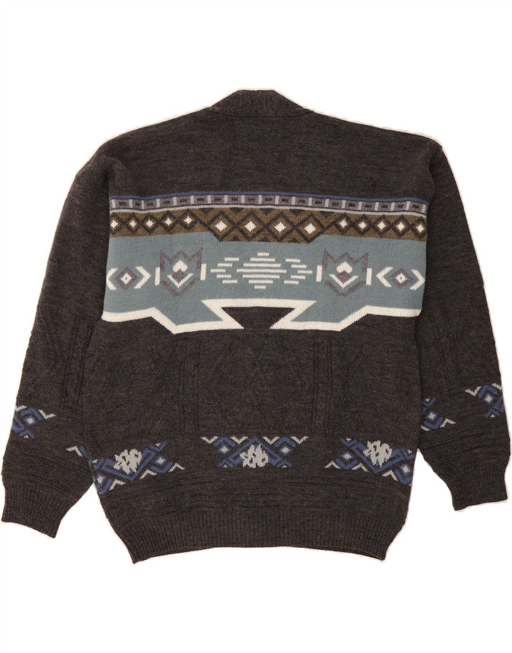 DINO ERRE Mens Cardigan Sweater IT 48 Medium Grey Geometric Wool Vintage Dino Erre and Second-Hand Dino Erre from Messina Hembry 