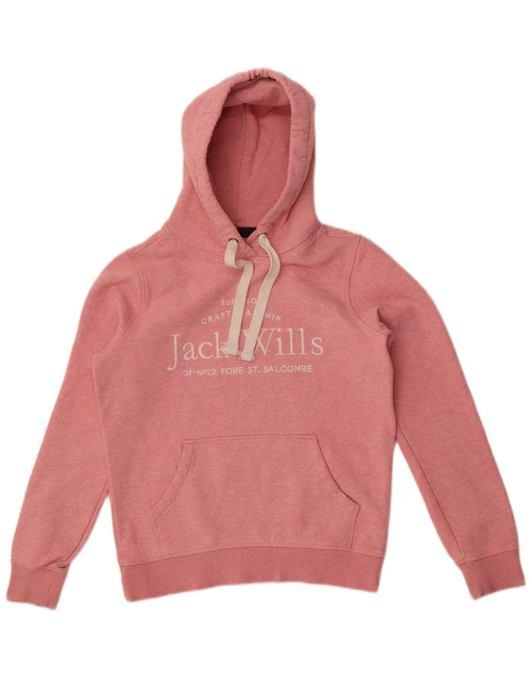 Jack Wills Womens Graphic Hoodie Jumper UK 8 Small Pink Flecked Cotton