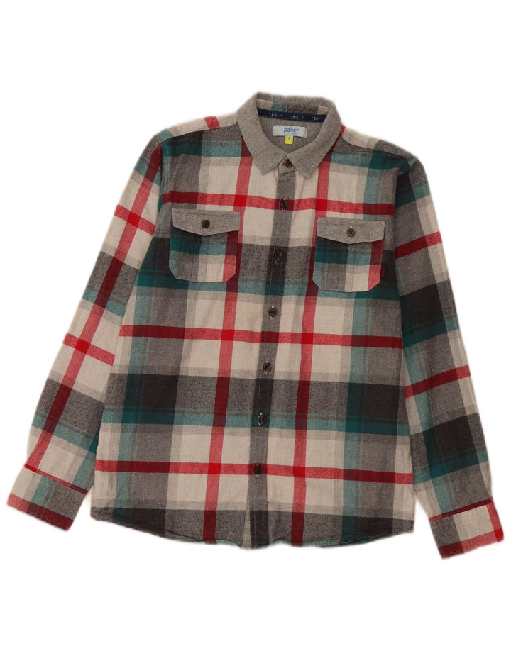Ted Baker Boys Flannel Shirt 12-13 Years Grey Plaid Cotton