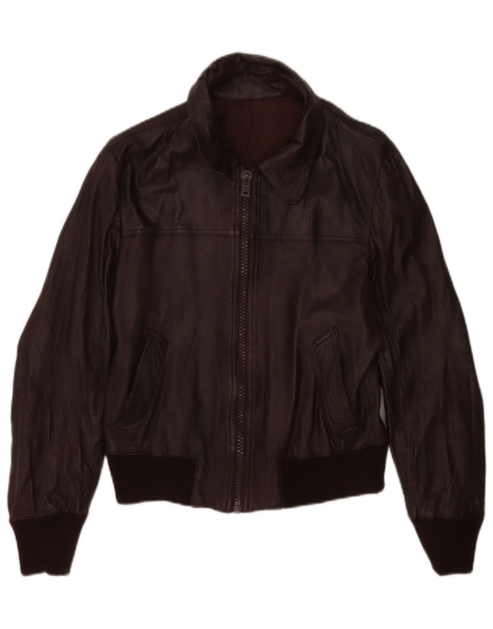 Vintage Womens Bomber Leather Jacket IT 48 XL Brown Leather