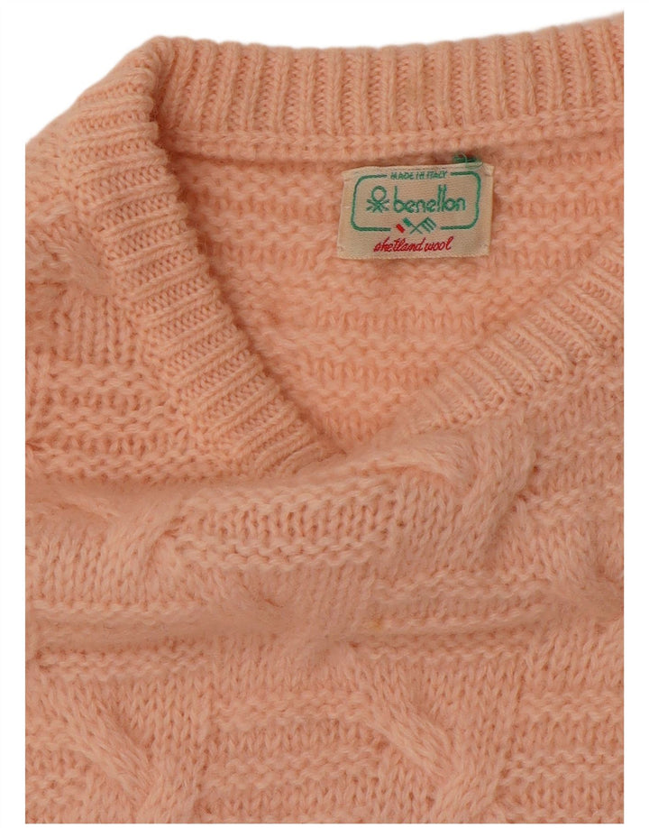 BENETTON Womens Boat Neck Jumper Sweater UK 12 Medium Pink Wool