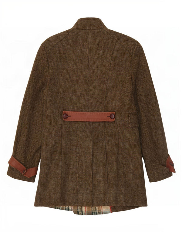 ST. Emile Womens Double Breasted Coat UK 12 Medium Khaki Check Cotton