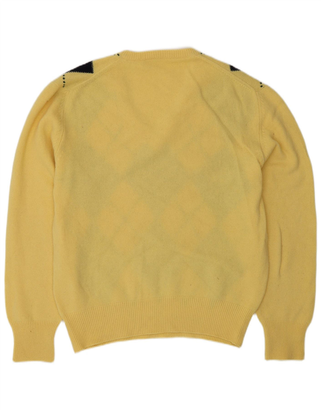 VINTAGE Mens V-Neck Jumper Sweater Large Yellow Argyle/Diamond