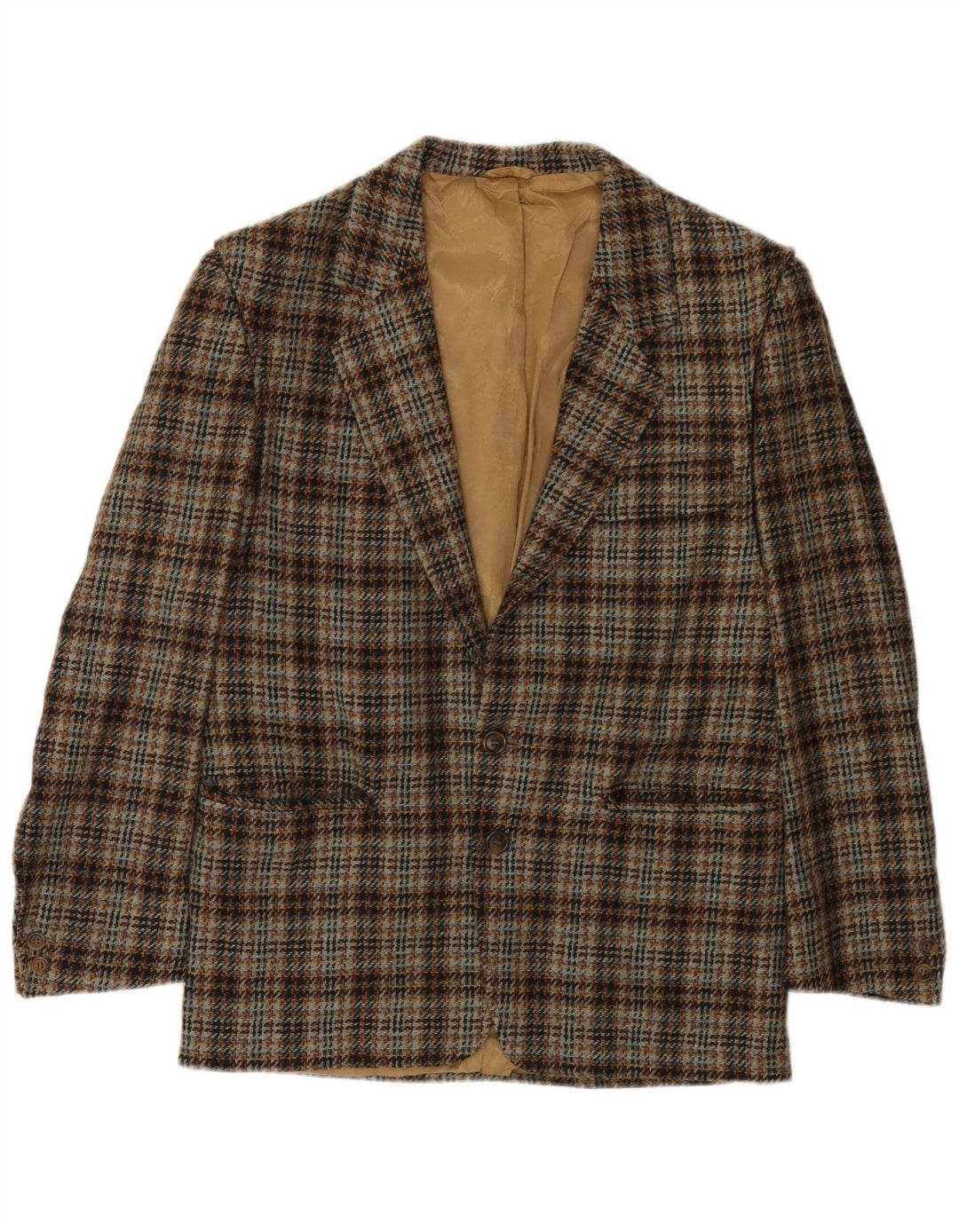 Vintage Mens 2 Button Blazer Jacket IT 44 XS Beige Houndstooth Wool