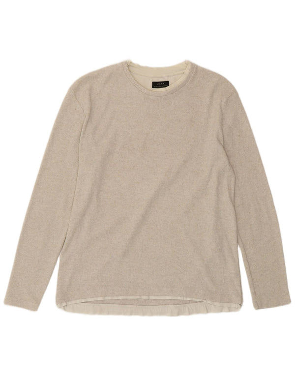 ZARA Womens Top Long Sleeve UK 16 Large Beige Cotton