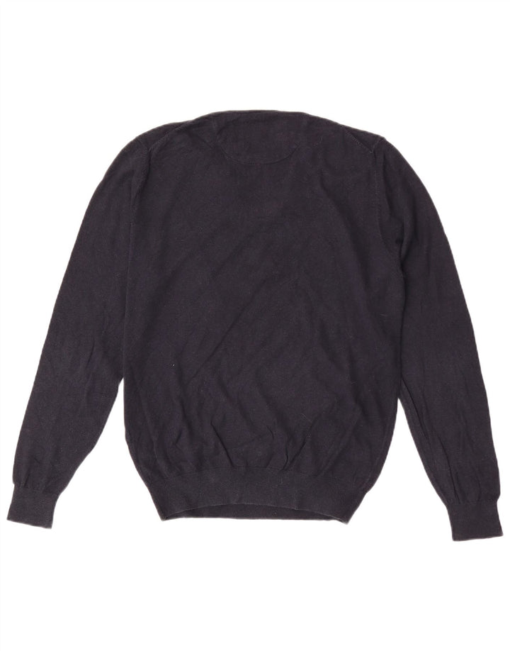 Massimo Dutti Mens V-Neck Jumper Sweater Medium Navy Blue Cotton