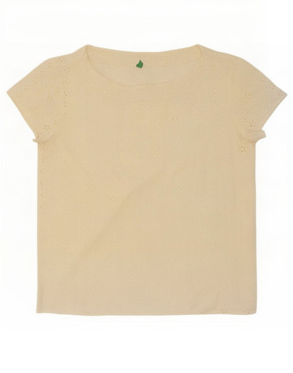 Benetton Womens Blouse Top UK 10 Small Off White Cotton