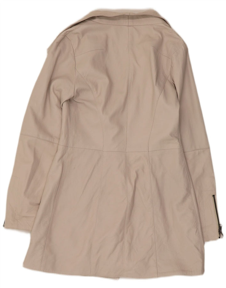 Vintage Womens Leather Coat IT 42 Medium Off White Leather