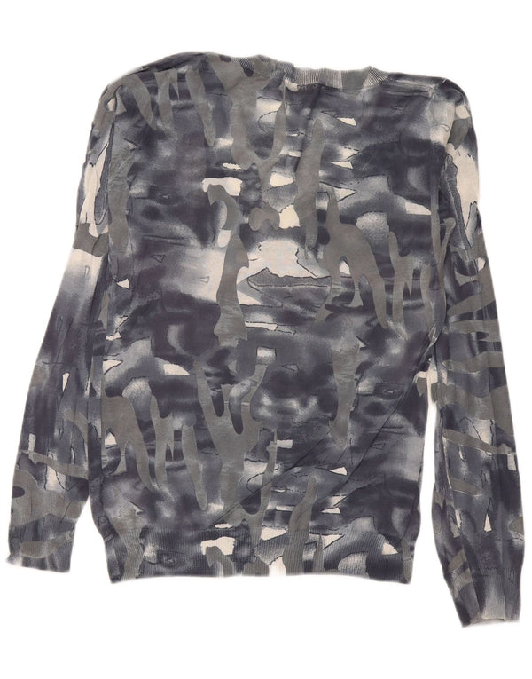 Iceberg Womens V-Neck Jumper Sweater UK 14 Medium Grey Camouflage Cotton