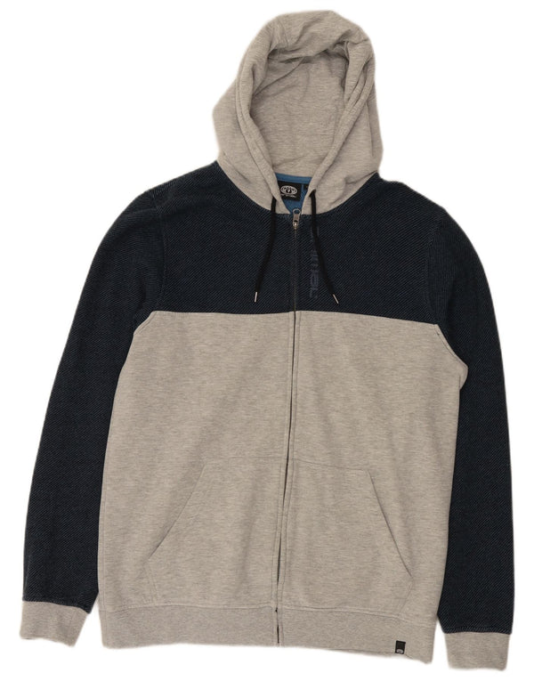 Animal Mens Zip Hoodie Sweater Large Grey Colourblock Cotton