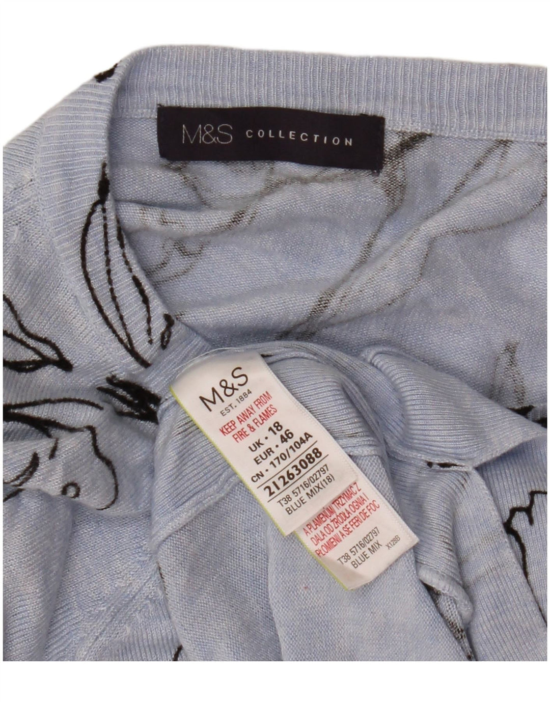 MARKS & SPENCER Womens Boat Neck Jumper Sweater UK 18 XL Blue Floral