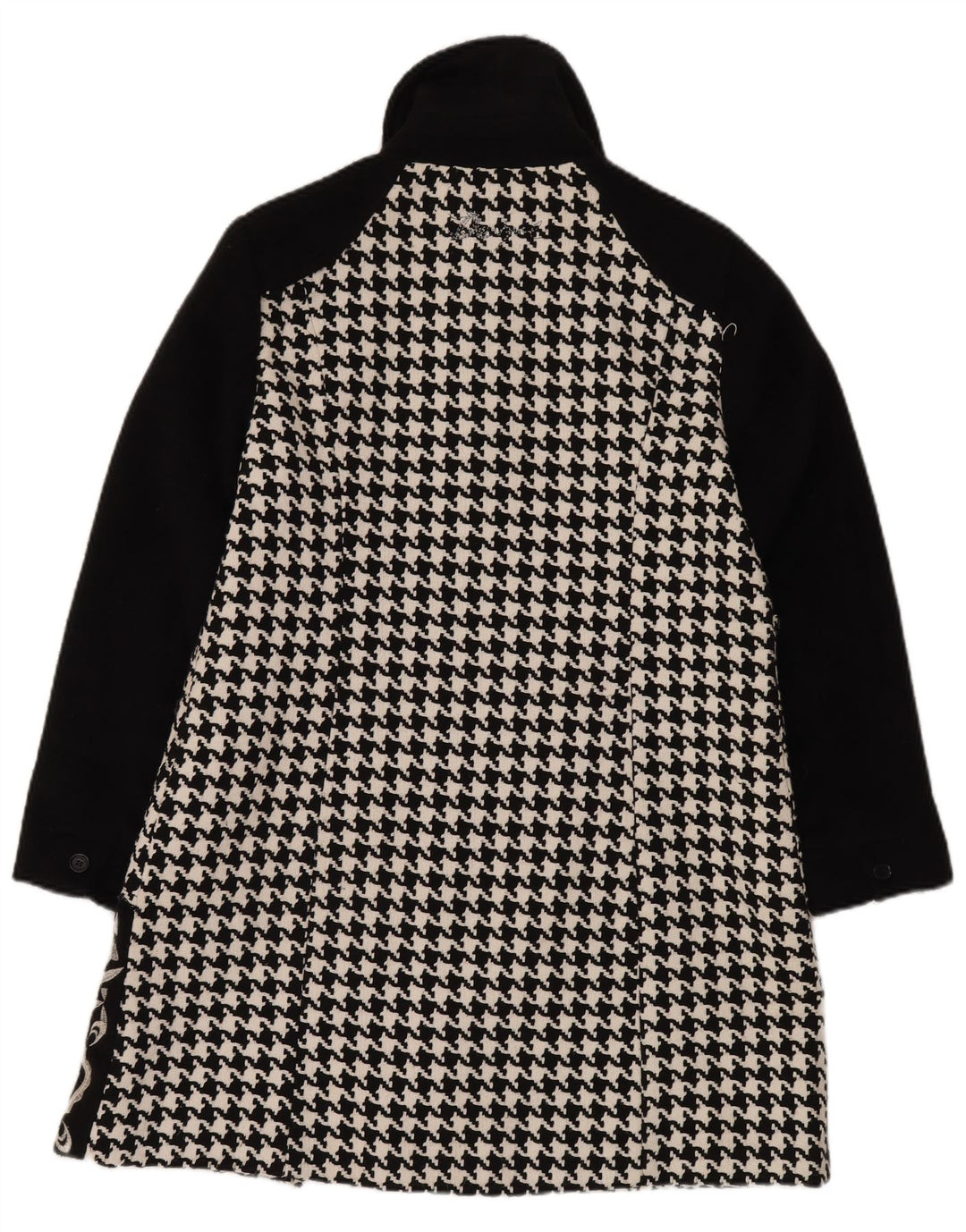 DESIGUAL Womens Graphic Overcoat EU 44 XL Black Houndstooth Polyester
