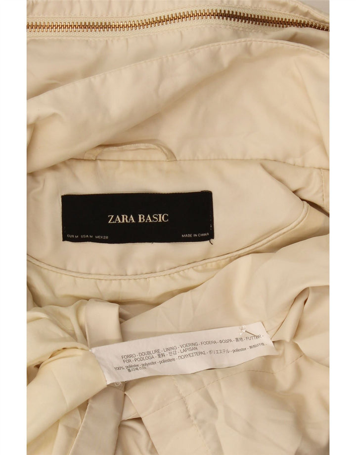 Zara Womens Hooded Bomber Jacket UK 14 Medium Off White Polyester