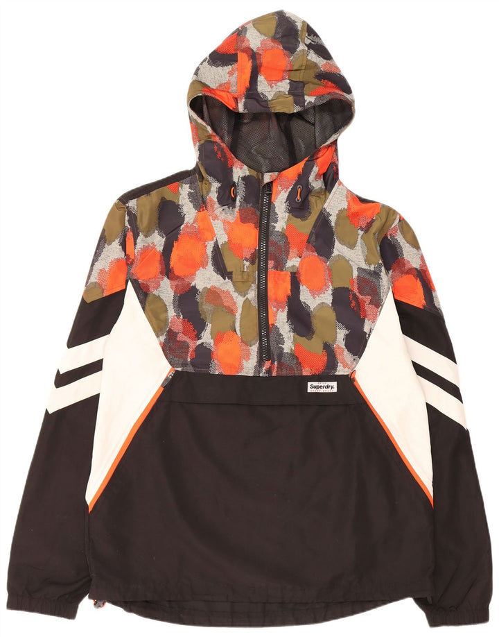 SUPERDRY Mens Hooded Pullover Rain Jacket UK 40 Large Black Spotted