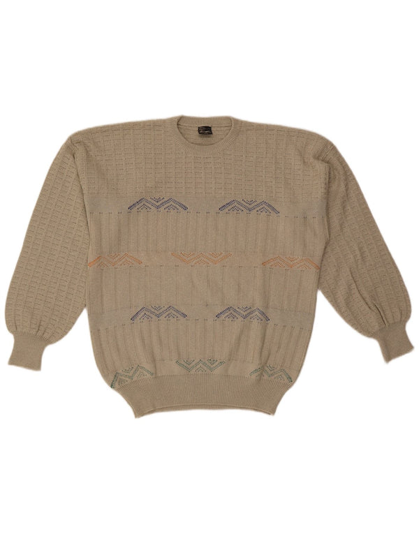 MAPIER Mens Crew Neck Jumper Sweater Large Beige Geometric