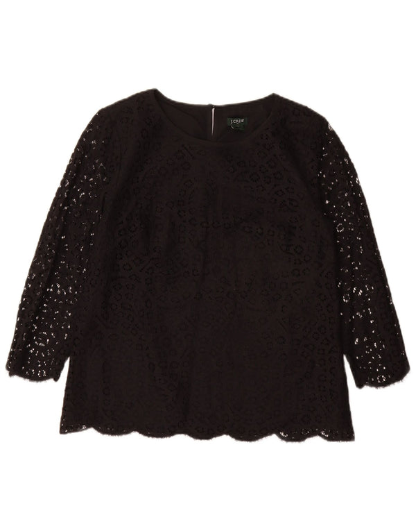 J. CREW Womens 3/4 Sleeve Blouse Top US 8 Medium Black Floral Cotton